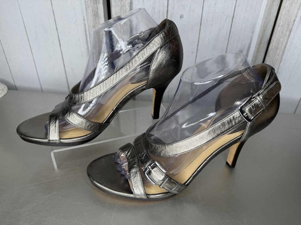 Cole Haan Silver Metalic Strappy Heels Glam Size 10 Sandals